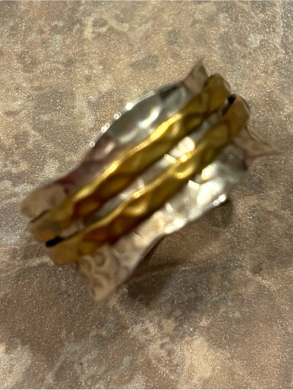 Two-Tone Hammered Wave Stackable Spinner Ring - Gold & Sterling Silver